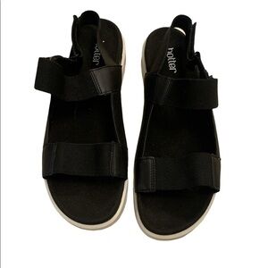 Hotter Step Comfort Black Leather Elastic Straps Sandal Size 11 (UK 9)